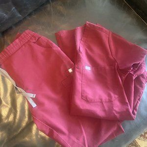 Figs Burgundy X-small top and small pants